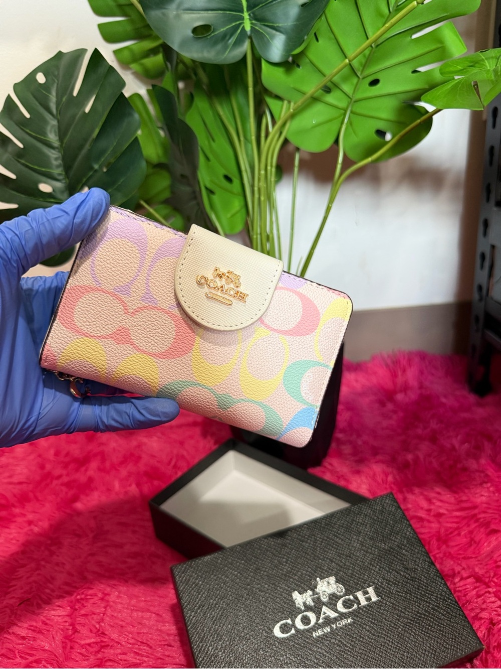 Coach Pastel Multicolor Signature Wallet with Cream Snap